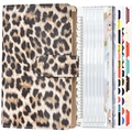 A6 Budget Binder Set mit Leopardenmuster, Klarsichttaschen und farbigen Etiketten - A6 Komplettset / Beigebraun Leopard