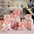Pink and ivory 7-piece Christmas gift box set with satin bows for festive mall decor - Pink & White Series 7-Piece Set