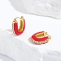 Boucles d'oreilles bohèmes en U dorées avec émail rouge et zircons blancs - Rouge