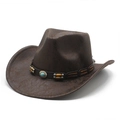 Brown faux leather western cowboy hat with turquoise stone and wide upturned brim - M (56-59cm) / Dark Brown Texture