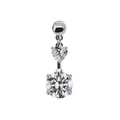 Silver heart and round zircon belly button ring with devil eye style jewelry design - Double Gem Heart