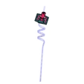 Music Party reusable spiral straw with a black rock hand gesture decorative tag - 1 Piece / Purple