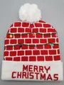 Christmas LED knit hat with red white brick pattern and Merry Christmas text - Red Brick Wall