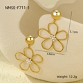 Macro shot of gold floral pearl earrings with size data 5.1cm by 3.64cm - Gold Large 5-Petal Pearl (F711-1)
