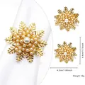 Golden snowflake napkin ring with white pearls, 4.4cm diameter for table decoration - Gold Snowflake Pearl Style 46