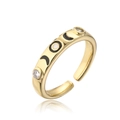 Anello aperto fasi lunari placcato oro 18K con smalto e dettagli in zirconia - Aperto Regolabile / Luna Bianca e Nera