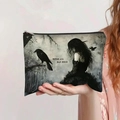 Detail of canvas pouch with Gothic illustration and 'WE'RE ALL MAD HERE' print text - Gothic Black Cat Style