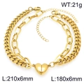 Bracciali magnetici con cuore dorato e catena cubana con maglie lunghe intrecciate - Oro (KB208398-Z)