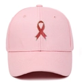 Pink cotton baseball cap with pink ribbon embroidery for outdoor sports awareness - Adjustable / Pink