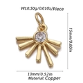 Golden sunburst pendant in copper with clear cubic zirconia for DIY jewelry making - White Zircon Radial Sun (CX149-06)