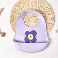 Waterproof lavender silicone baby bib with floral print and adjustable neck buttons - Purple Flower