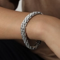 Silver finish wide titanium steel bracelet featuring textured watchband style links - Steel Diagonal Jewelry Clasp-20cm