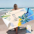 Microfiber sand-free beach towel with palm tree print and matching drawstring bag - Simple Summer (Single-sided Print with Cloth Bag)