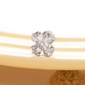 Sparkling silver four-leaf clover stud earrings with clear zircon stones on neutral background - White (Single Piece)