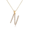 Close-up of 18K gold plated necklace with a sparkling CZ-inlaid letter N pendant - Letter N