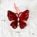 Farfalla di velluto rosso scuro per albero di Natale con glitter dorati e gemme - Farfalla