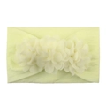 Detail of soft elastic nylon headband with three yellow chiffon flowers for baby girls - Beige