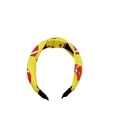 Bandeau en tissu jaune avec bord noué et motifs de football rouge et blanc - Serre-tête à Nœud