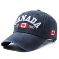 Navy blue washed cotton baseball cap with Canada 1867 embroidery in side view - 56-60cm / Navy Blue