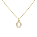 Classic 18k gold plated brass necklace with small pearl inlaid oval initial pendant - Letter O