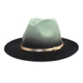 Gradient felt fedora hat from sage green to black with gold buckle decorative band - M (56-58cm) / Mint Green + Black