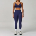 Ensemble de yoga sans couture bleu-violet foncé avec brassière et legging taille haute - S / Haut Et Bas / Bleu marine