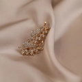 Elegant gold leaf brooch with pavé sparkling rhinestones for coats and suits - 562# Feather
