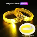 Yellow LED acrylic bracelet with internal bubbles and transparent battery switch - Large Wide Bracelet / Yellow