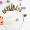Handmade gold quartz crystal crown with silver crescent moon on a metal headband - Gold