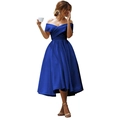 Elegant royal blue off-shoulder satin gown with pleated bodice and flowing skirt - US size 12 (L) / Bottoms / Sapphire Blue