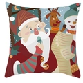 Close-up of Santa Claus, reindeer, and snowman cartoon patterns on festive cushion covers - DRD247-17 (Three Characters Festive Pattern)