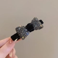 Elegant black velvet bow hair clip featuring sparkling dark grey rhinestones - 1# Black Bow (1pc)
