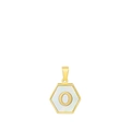 18k gold plated stainless steel hexagonal necklace pendant with mother of pearl letter O - Letter O