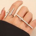 Three-piece silver geometric minimalist stackable ring set with vertical bar design - Silver Geometric Ring 2Pcs Set (White K Ring 2Pcs)