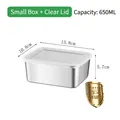 650ml stainless steel food container with transparent lid measuring 13.8x10.8x5.7cm - 304 Small (White Lid/650ML)