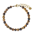 Vista detallada de cuentas de ojo de tigre 8-10mm y cierre de acero inoxidable dorado - Piedra Ojo de Tigre/Acero Inoxidable / Pulsera de Ojo de Tigre