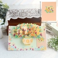 3D pop-up greeting card featuring vibrant yellow and purple floral bouquet design - Rose Phalaenopsis Vase Series