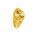 Golden flower engraved open ring with a textured sunburst circular center piece - Oval Radial Floral (JZD1036)