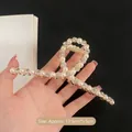 Extra large golden hair claw with faux pearls and rhinestones, sized 13.5cm by 5.5cm - Extra Large Pearl & Rhinestone Style