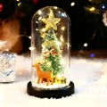 Cúpula de cristal con árbol de Navidad, reno, luces LED y base negra de adorno - Cúpula de Vidrio + Estilo Regular / Árbol de Navidad + Reno + Caja de Regalo de Color