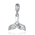 S925 silver whale tail charm with colorful rhinestones for DIY bracelet or necklace - Silver Whale Tail (DGB1330)