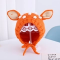 Orange deer style baby knitted earflap hat with warm wool lining and lace trim - Orange Giraffe - Lined