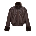 Brown faux leather jacket with plush faux fur collar and cuffs for a stylish winter look - XS / Coffee