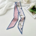 Floral print hair ribbon scarf in pink and blue with elegant flower pattern - Flowery Splendor Pink Blue