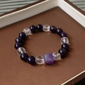 Handcrafted gold-plated beaded bracelet with deep purple stones and a center gem - 55# Bracelet-Purple (Amethyst Rectangular Stone Box)