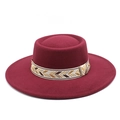 Detailed macro view of the burgundy wool felt hat with an ethnic geometric patterned band - M (56-58cm) / Burgundy