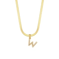18K gold plated flat snake chain necklace featuring a white pearl-studded letter W pendant - Style W