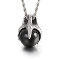 Punk dragon claw pendant necklace with black bead in polished stainless steel finish - Pendant Only (KP43972-BD)