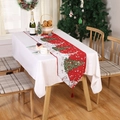 Christmas table runner with red tree pattern, snowflakes and white tassels in a festive setting - Style F (180x33cm)