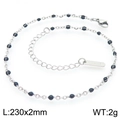 Silver stainless steel flat cross chain anklet with black oil drip beads for women - Silver Black Beads (KJ4096-Z)